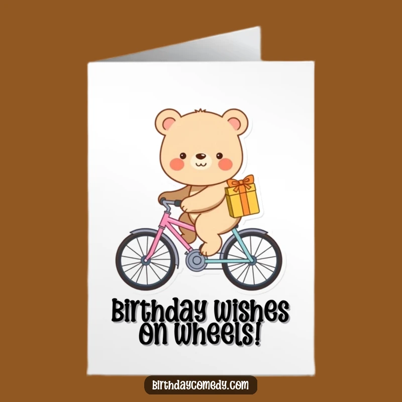 Free Printable Bear Birthday Card: Bicycle Gift Delivery for Fun