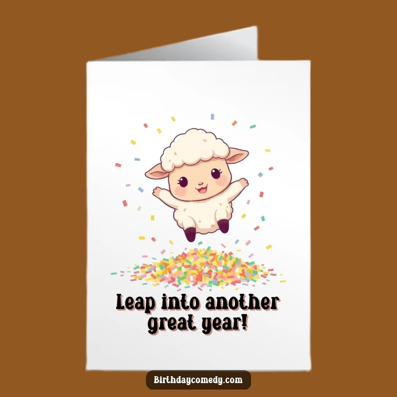 Free Printable Birthday Card: Bouncing Sheep & Confetti, Funny Downloadable Joyful Gift