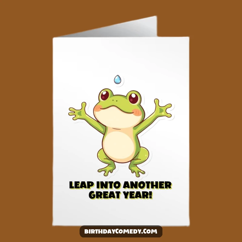 Free Printable Birthday Card: Funny Frog Catching Dewdrop, Downloadable Humor Gift