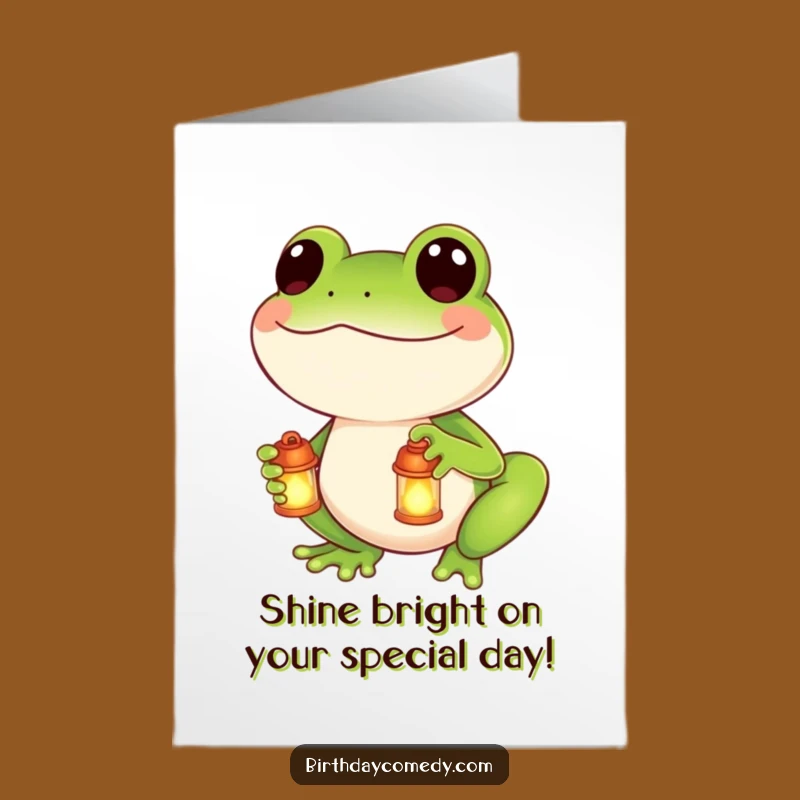 Free Printable Birthday Card: Funny Frog Lantern Wish for a Jolly Good Time