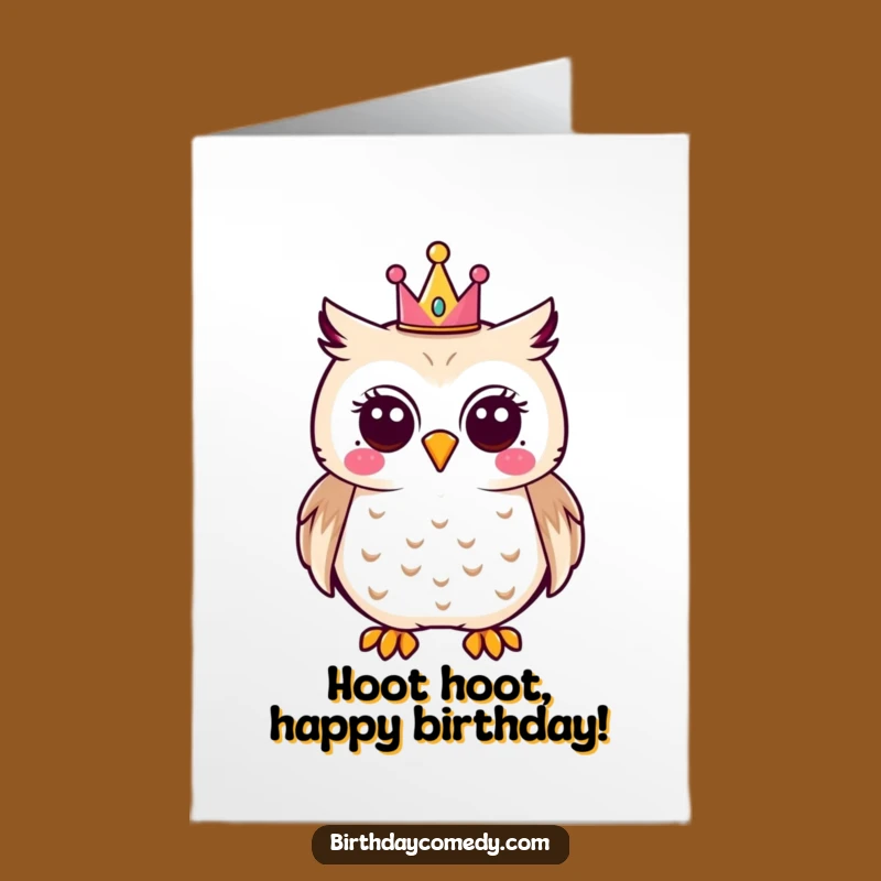 Free Printable Birthday Card: Funny Owl Party Crown Owl Downloadable Greeting Card Gift