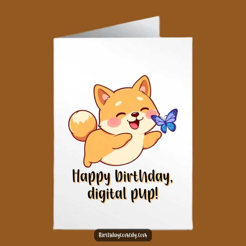 Free Printable Birthday Card: Shiba Inu's Digital Chase, Downloadable Gift