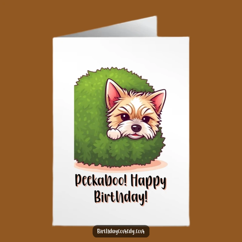 Free Printable Birthday Card: Terrier Puppy Peeking - Cute Downloadable Gift