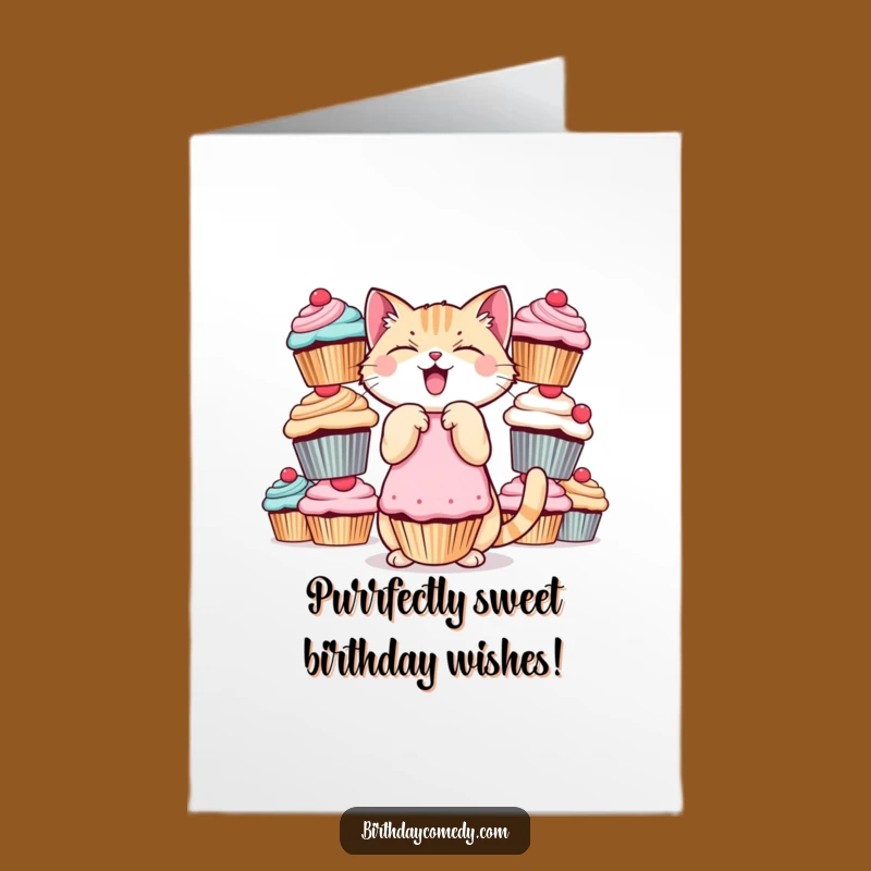 Free Printable Cat Cupcake Card: Funny Cat Gift, Downloadable Birthday Fun, Print at Home