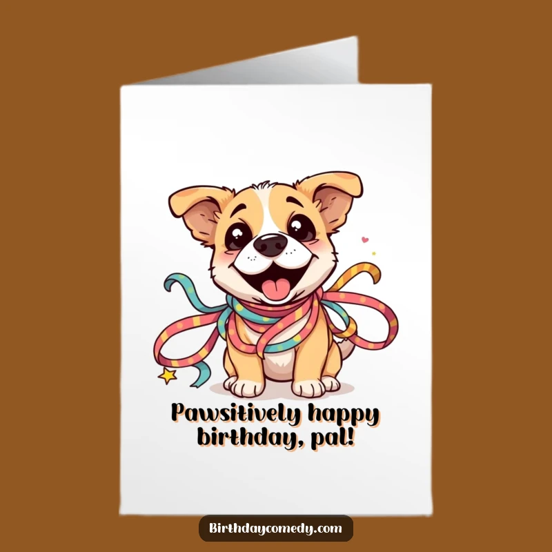 Free Printable Funny Dog Birthday Card: Ribbon Fun Downloadable Gift
