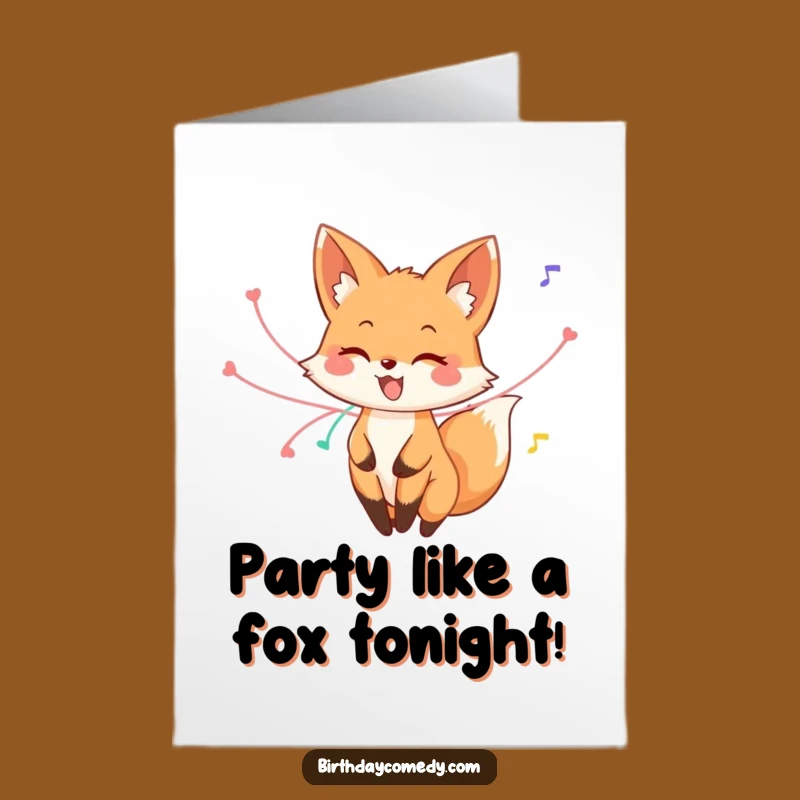 Free Printable Birthday Card: Twirling Fox with Streamers - Funny Downloadable Festive Gift
