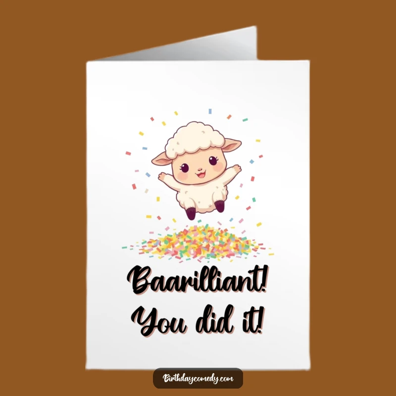 Free Printable Congrats Card: Bouncing Sheep, Funny Downloadable Gift for Your Big Win
