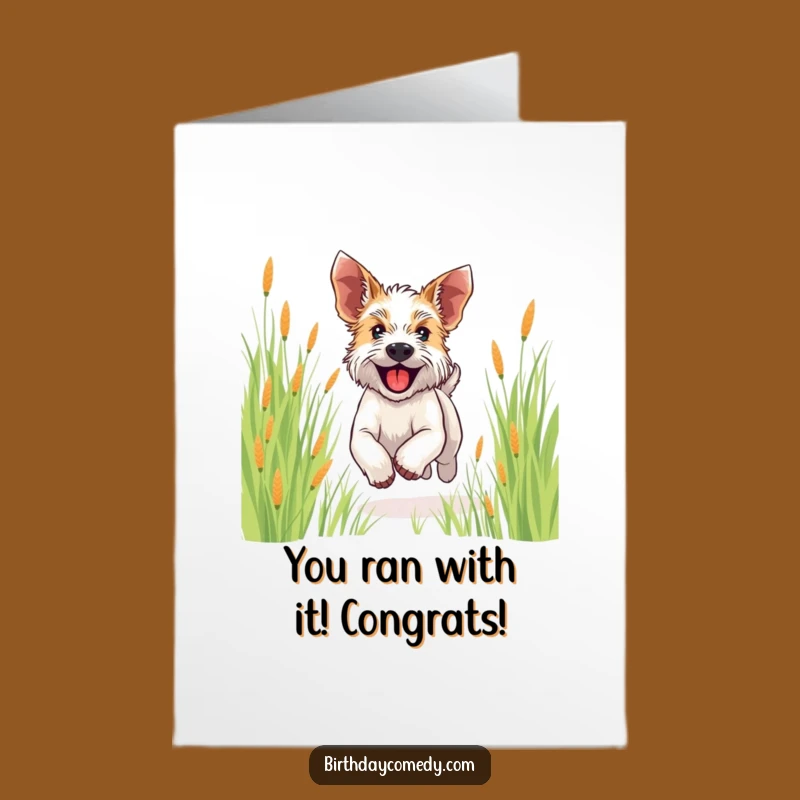 Free Printable Congrats Card: Happy Terrier Running - Cheerful Downloadable
