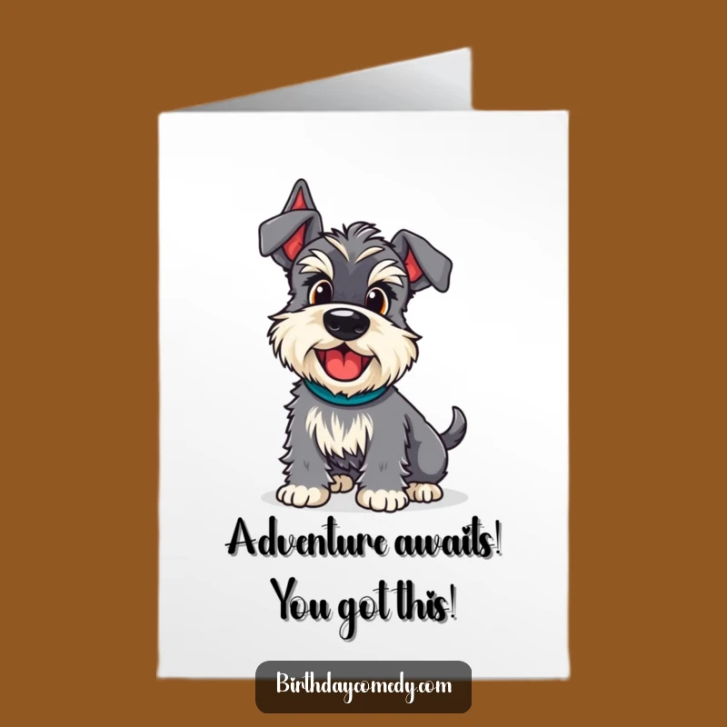 Free Printable Congrats Card: Wiggle Schnauzer Adventure Funny Dog Downloadable Gift