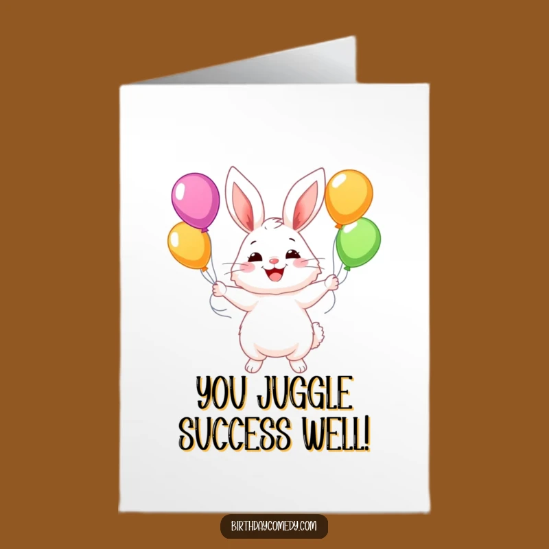 Free Printable Juggling Bunny Congrats Card: Funny Balloon Downloadable Celebration