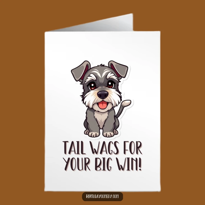 Free Printable Congrats Card: Playful Schnauzer Wagging Tail Funny Dog Downloadable Gift