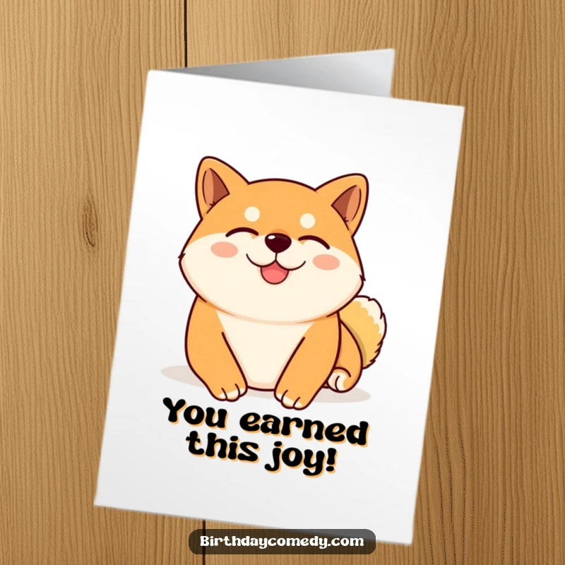 Funny Free Printable Congratulations Card: A content Shiba Inu eyes closed, savoring a virtual belly rub after a success.