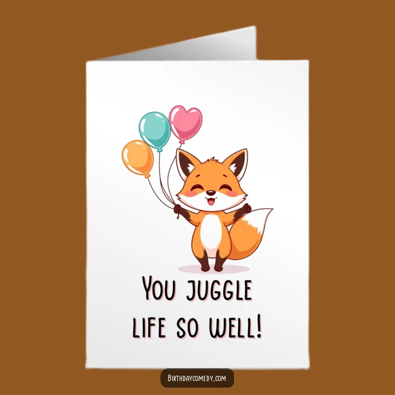 Free Printable Congrats Card: Joyful Juggling Fox - Perfect Downloadable Gift for Any Celebration!