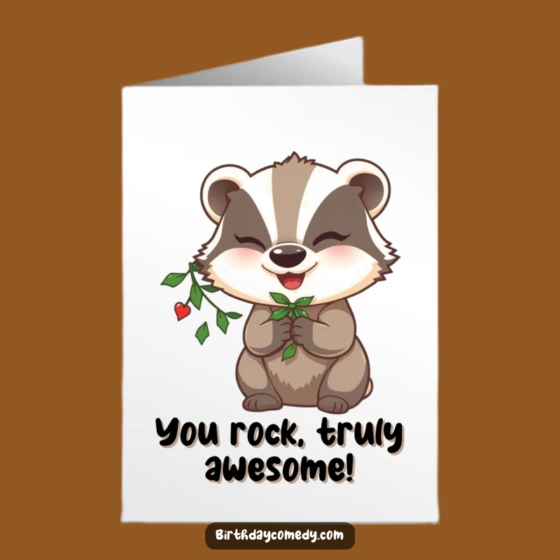 Free Printable Congrats Card: Winking Badger, Mistletoe Cheer Download