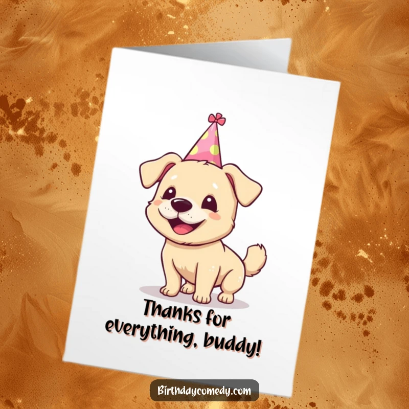 Funny Free Printable Thank You Card: Silly dog wagging tail, a humorous downloadable way to say thank you.