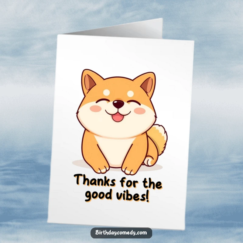 Funny Free Printable Thank You Card: A content Shiba Inu with closed eyes enjoying the ultimate virtual belly rub.