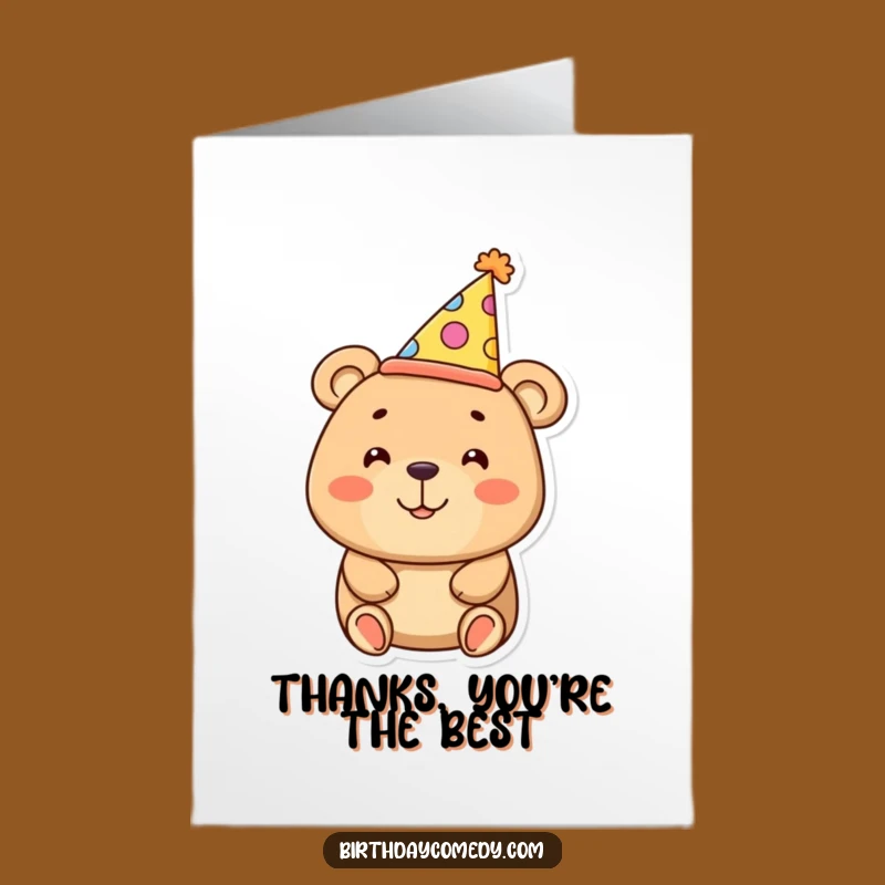 Free Printable Thank You Card: Bear In Oversized Hat Downloadable Greeting Funny Gift