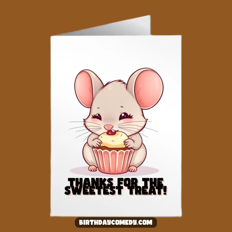 Free Printable Thank You Card: Mouse with Cupcake, Funny Downloadable Gift to Show Gratitude