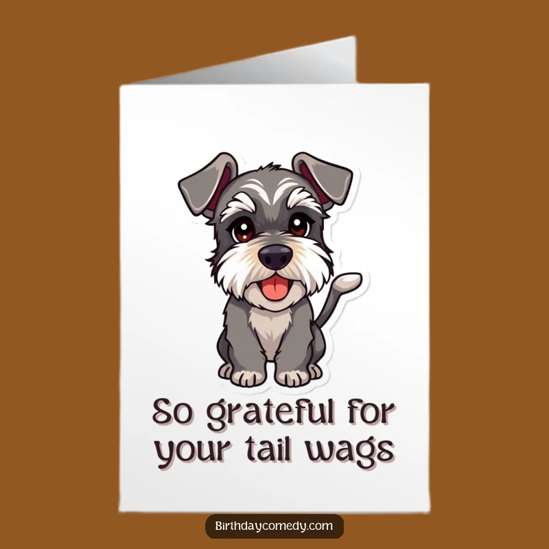 Free Printable Thank You Card: Playful Schnauzer Wagging Tail Funny Dog Downloadable Gift
