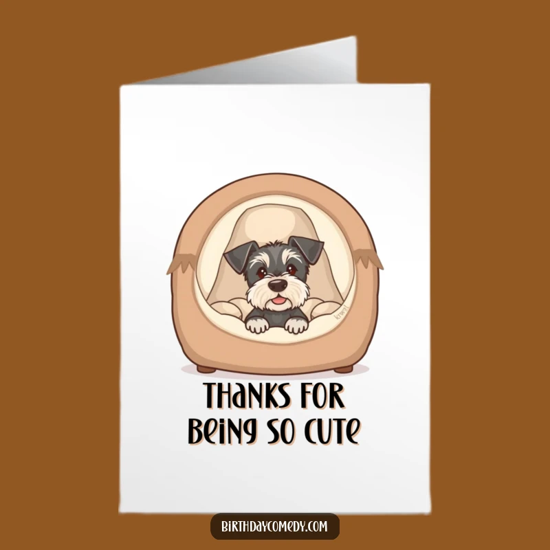 Free Printable Thank You Card: Schnauzer Puppy Cozy Bed Funny Dog Downloadable Gift