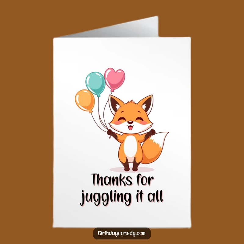 Free Printable Thank You Card: Whimsical Juggling Fox - A Unique Downloadable Gift of Gratitude!