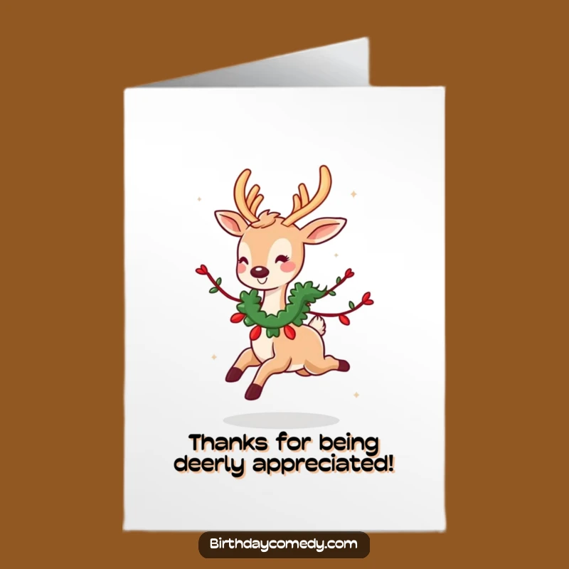 Free Printable Deer Garland Thank You Card: Funny Downloadable Gift for Delightful Gratitude