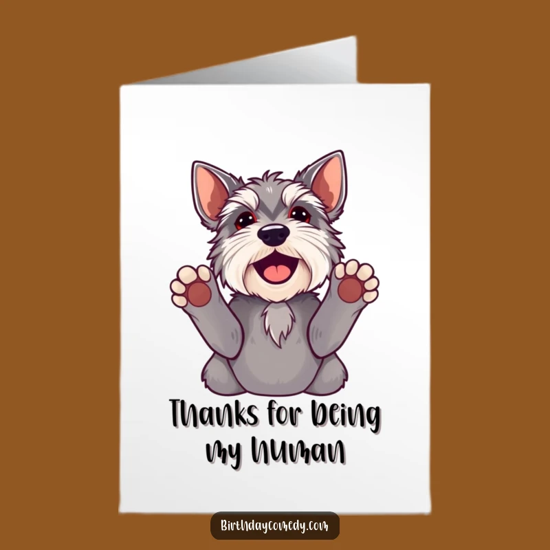 Free Printable Thank You Card: Joyful Schnauzer Paws Up Funny Dog Downloadable Gift