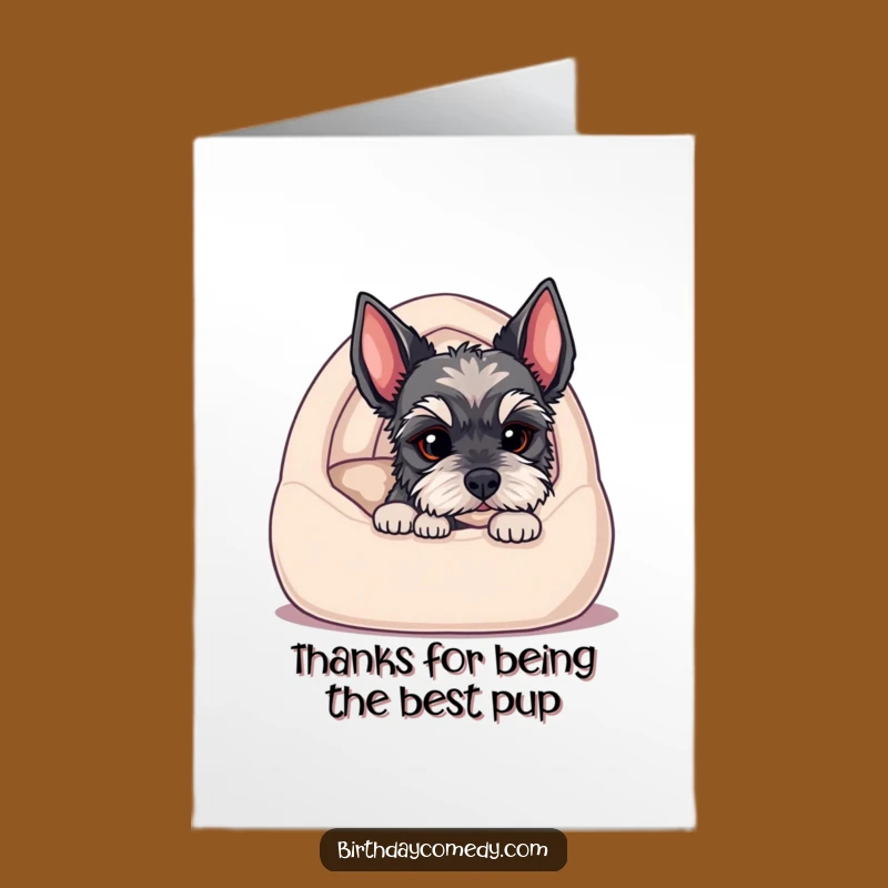 Free Printable Thank You Card: Schnauzer Puppy, Cozy Bed Humorous Downloadable