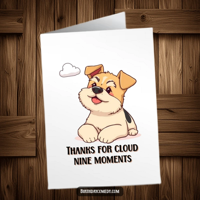 Free Printable Thank You Card: A content terrier resting on paws, looking dreamily at a cloud.