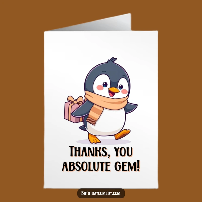 Free Printable Thank You Card: Penguin with Gift, Express Gratitude