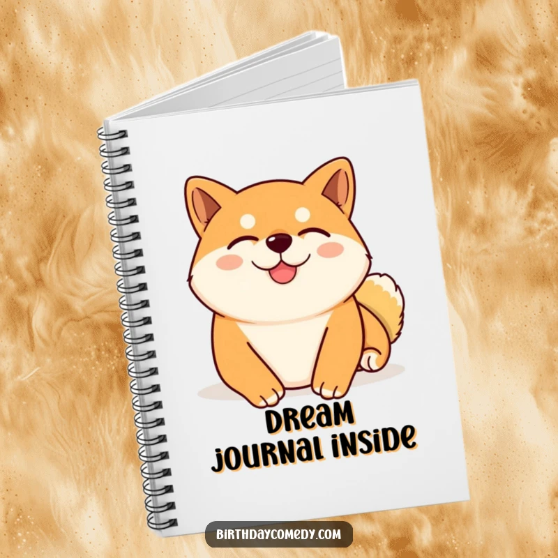 Funny Shiba Inu notebook with a content Shiba Inu with eyes closed, enjoying a virtual belly rub, great for calm notes.