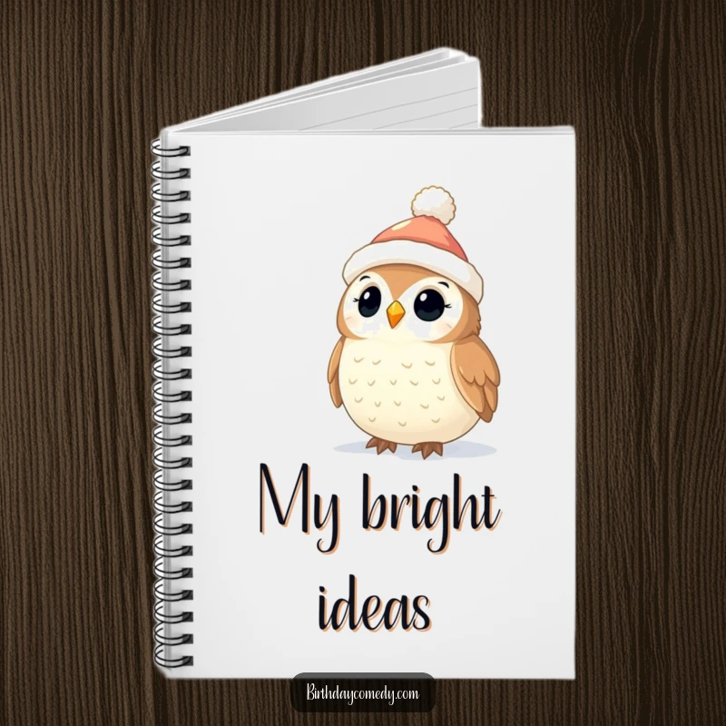 Funny Owl Christmas Notebook: A little owl in a stocking cap looks up at twinkling lights, perfect for jotting down holiday ideas.