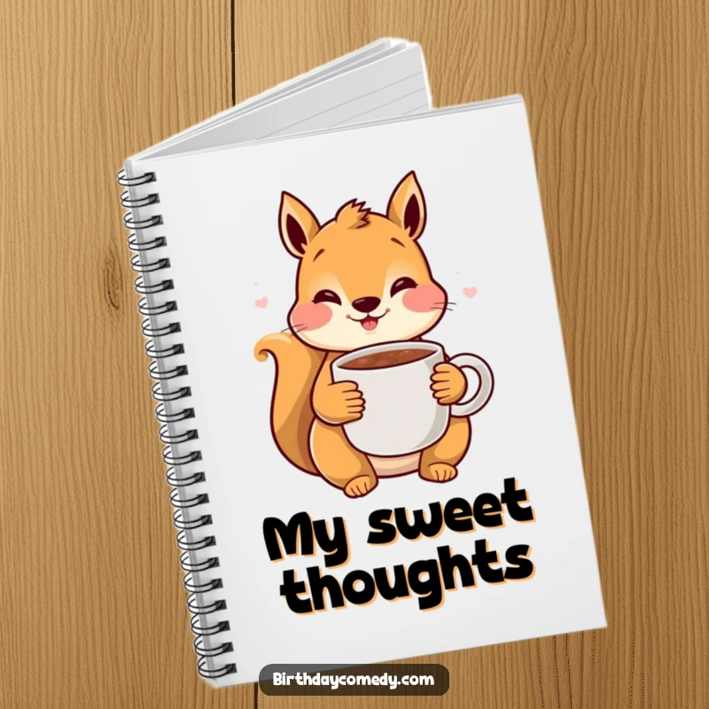Funny Squirrel Cocoa Notebook: A rosy-cheeked squirrel happily holds a warm mug of cocoa, ideal for note-taking and doodling.