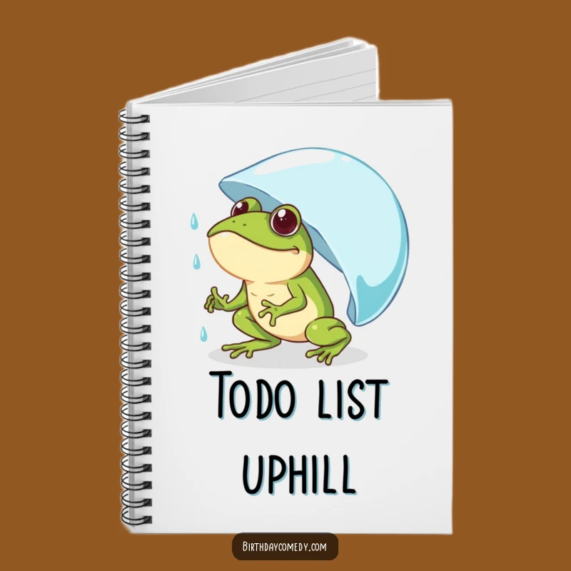 Funny Frog Pushing Raindrop Notebook - Hilarious Determined Journal Gift