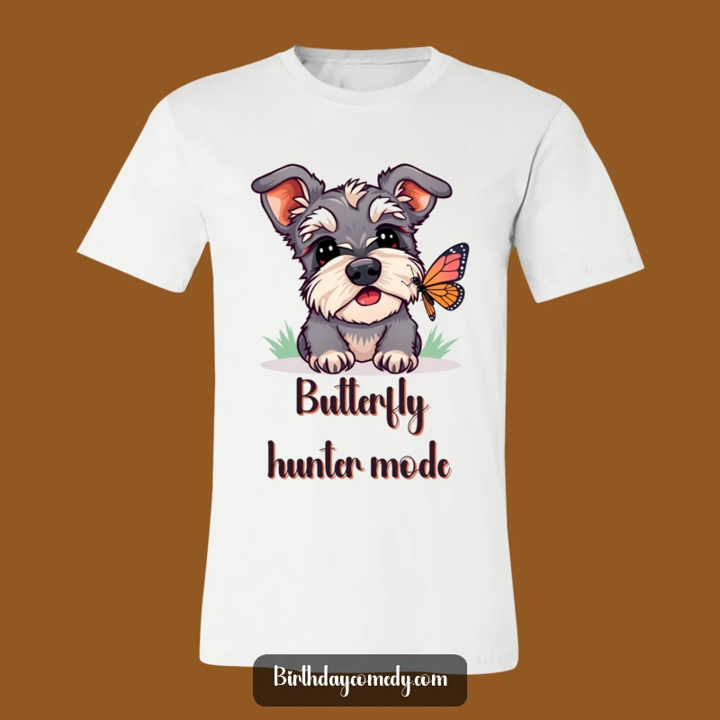 Funny Schnauzer Butterfly Watcher T-Shirt - Playful and Humorous Dog Tee Gift