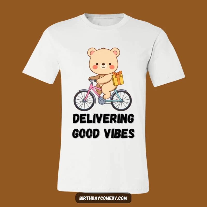 Funny Bear Bike T-Shirt: Smiling Delivery Rider, Hilarious Journey, Funny Gift