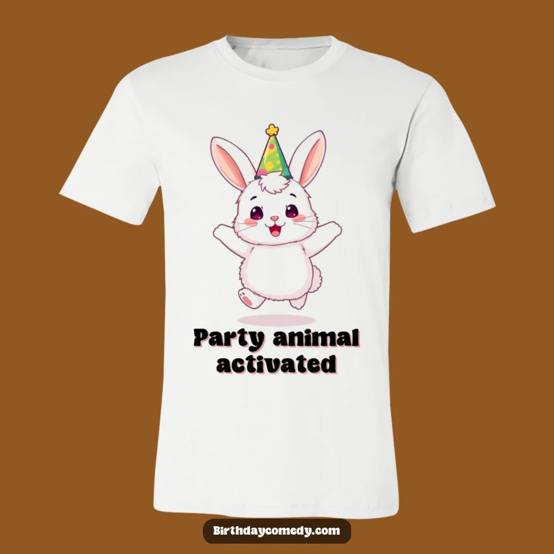 Funny Bunny Party Hat T-Shirt: Joyful Bouncing Character Tee, Great Funny Gift