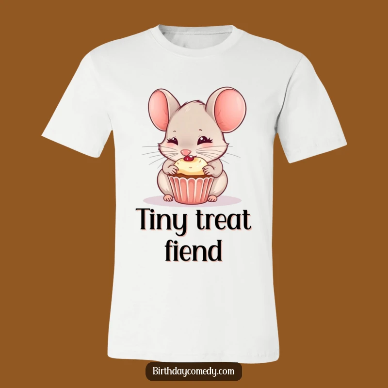 Funny Mouse T-Shirt: Glee-Filled Nibbler with Cupcake, Ideal Humorous Gift