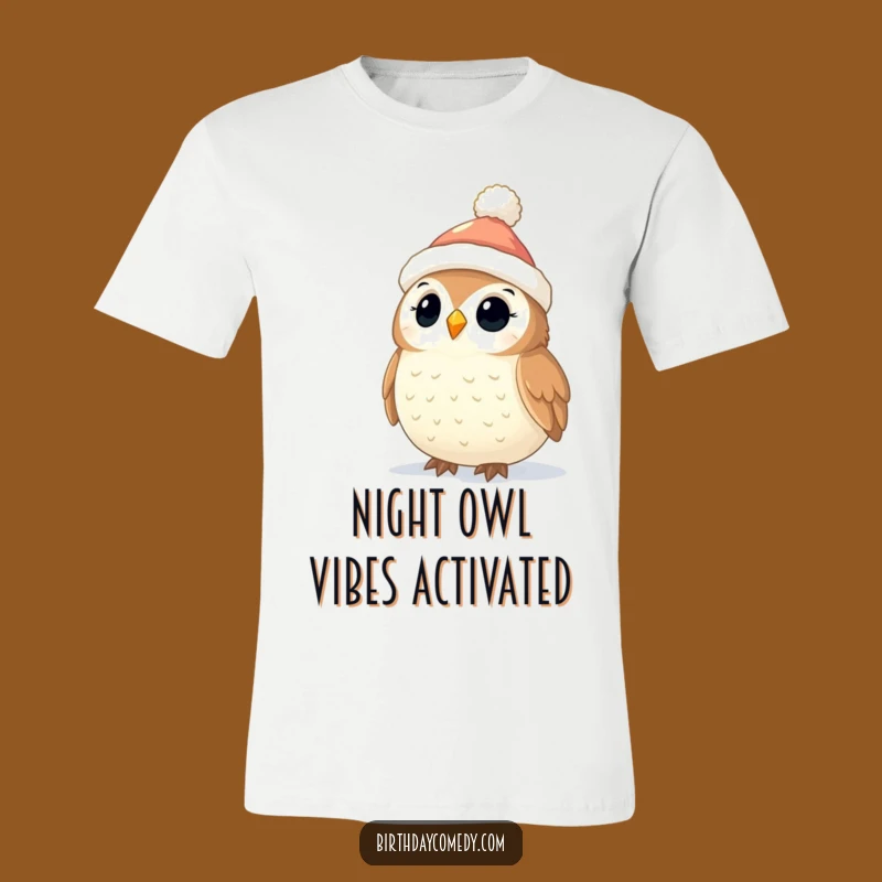 Funny Owl Christmas T-Shirt: Adorable Stocking Cap Owl Admiring Twinkling Lights, Festive Holiday Apparel