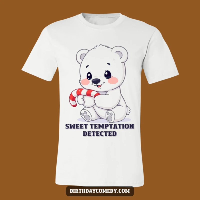 Funny Polar Bear Cub T-Shirt: Cute Christmas Candy Cane Tee Gift