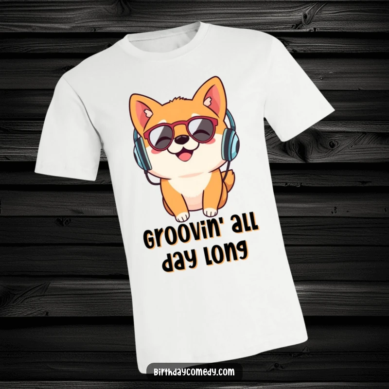 Funny Shiba Inu t-shirt, retro headphones, head bobbing, music lover dog, cool canine DJ graphic tee.
