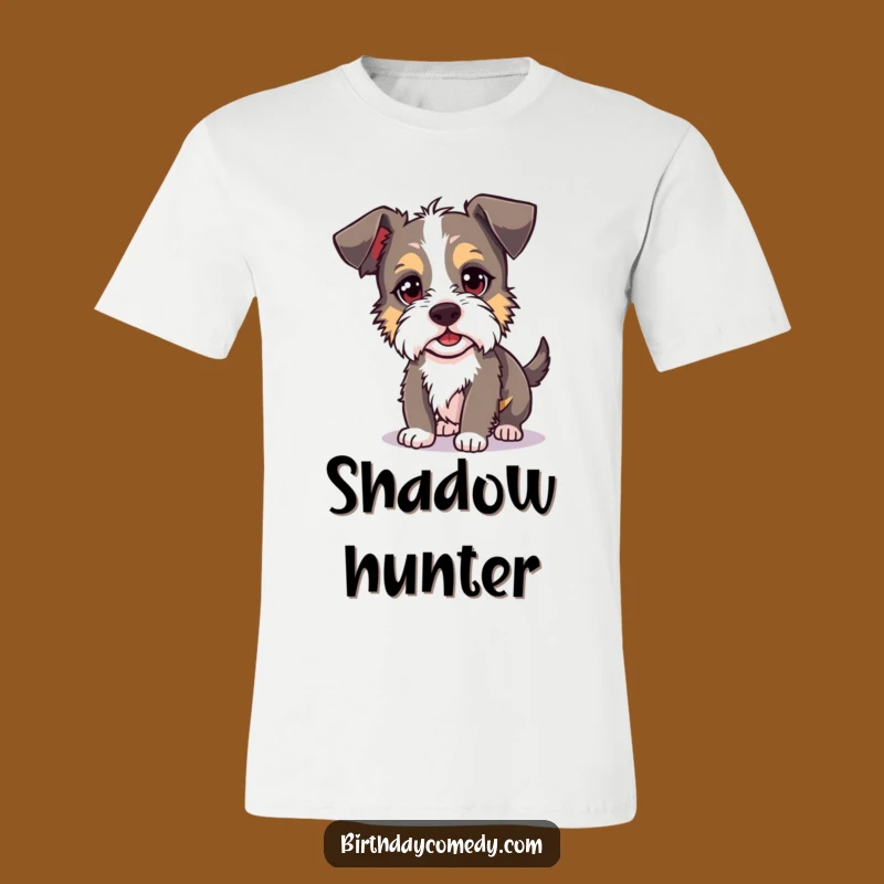 Funny Terrier T-Shirt: Mischievous Dog Chasing Shadow, Hilarious Pet Lover Apparel