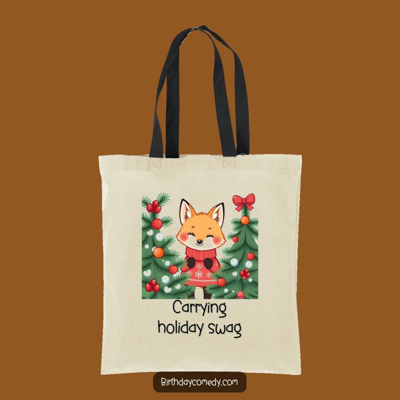 Funny Fox Jumper Tote Bag: Festive Peek Holiday Carrier