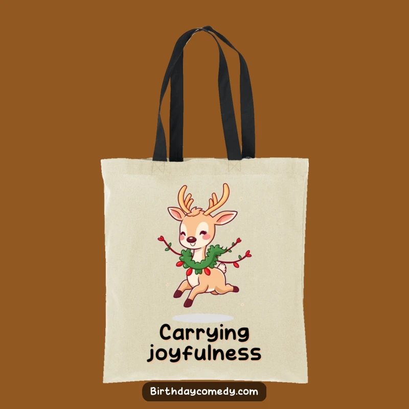 Funny Deer Garland Tote Bag: Cute Deer Skipping, Carry Festive Fun Funny Gift!