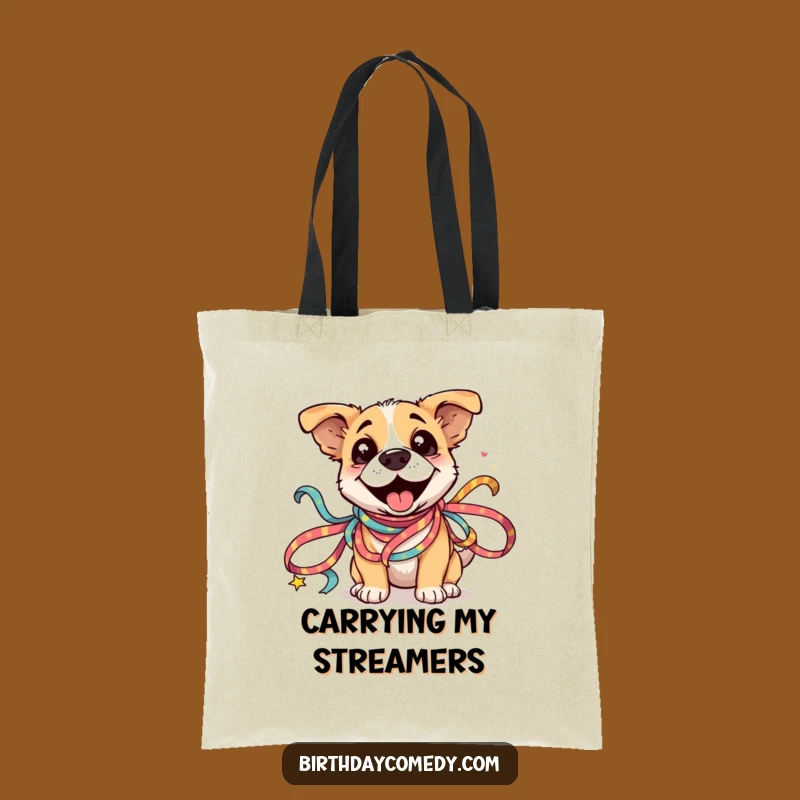 Funny Dog Ribbon Tote Bag: Silly Dog in Festive Ribbons, Humorous Carryall Gift