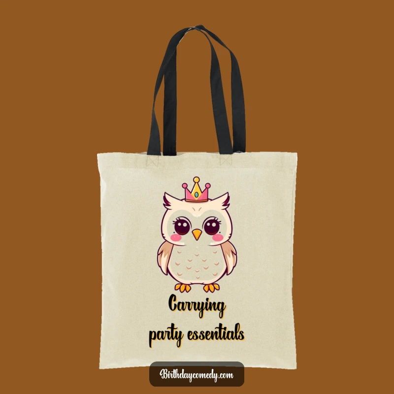 Funny Party Owl Tote Bag - Joyful Crown Design, Practical Humorous Gift