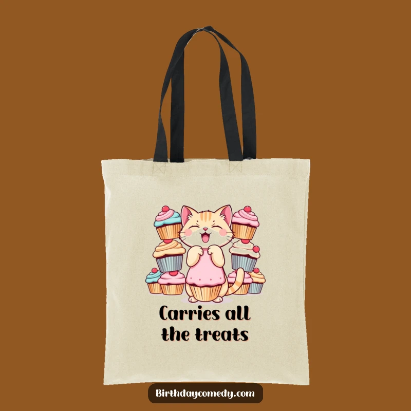 Funny Cat Tote Bag - Giggling Cupcake Balance for Stylish Bakers & Cat Fans