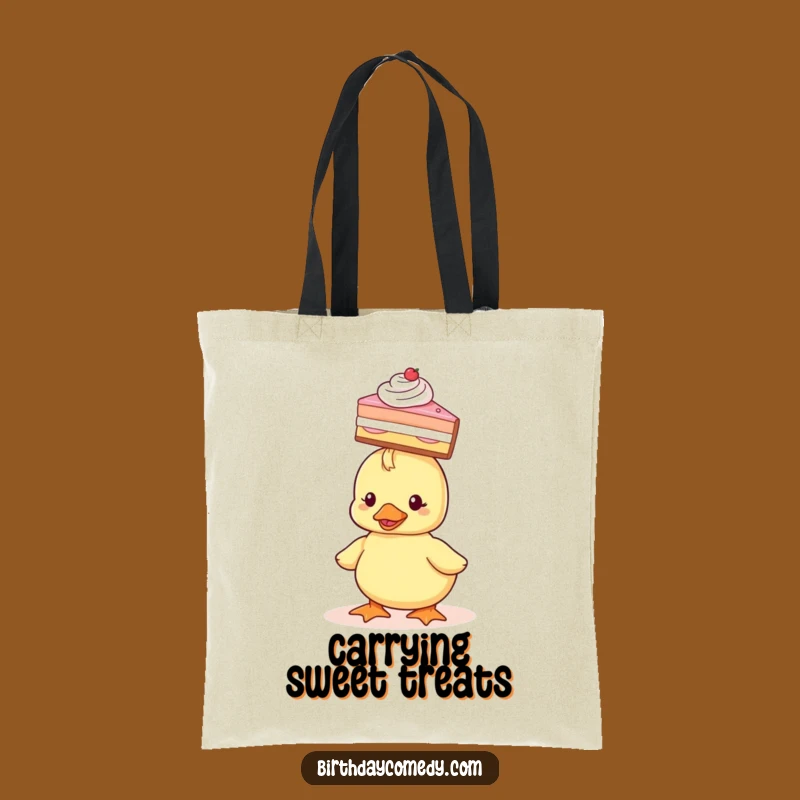 Funny Duckling Tote Bag: Adorable duckling with cake, a spacious and hilariously charming tote for everyday errands and a great gift.