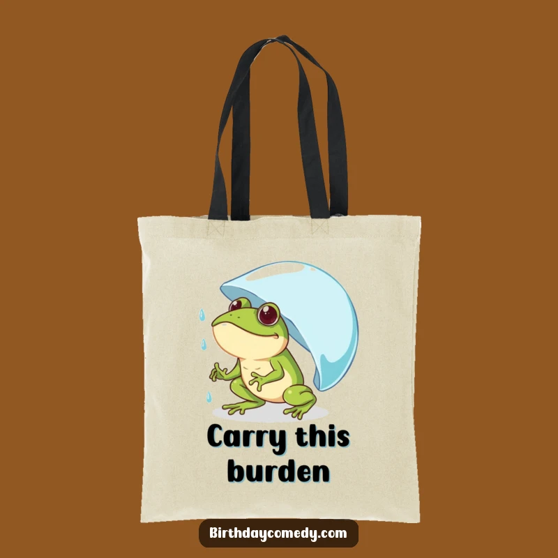 Funny Frog Pushing Raindrop Tote Bag - Humorous Determined Carryall Gift