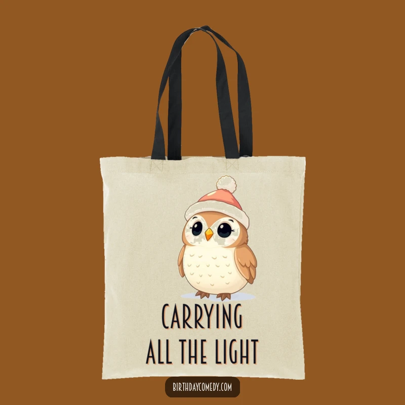 Funny Owl Christmas Tote Bag: Cute Stocking Cap Owl and Twinkling Lights, Chic Holiday Accessory Gift
